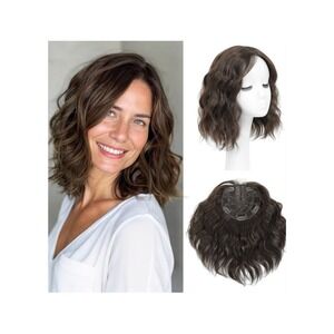 11 Inch Wavy Hair Topper Golden Chestnut Brown Heat Resistant Fiber 6.5x6.5 Base